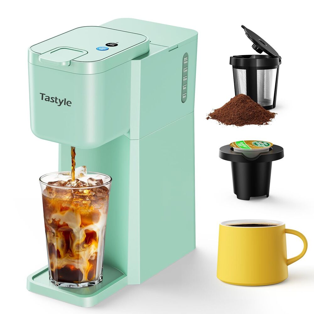 Mini Hot & Iced Coffee Maker Single Serve for K Cup & Ground, 6-14 Oz Brew Sizes